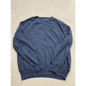 Polo Ralph Lauren Mens Crewneck Sweater Navy Blue Heathered Knit Size Medium